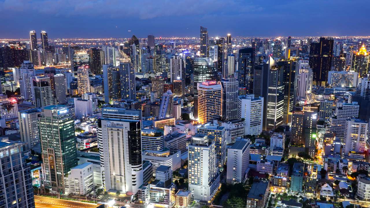 Bangkok's skyline photographed during sunset in Bangkok