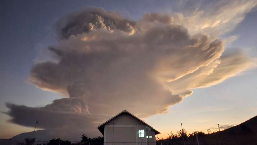 Mount Lewotobi Laki-laki spews smoke and volcanic ash as seen from Kawalelo village in East Nusa Tenggara province