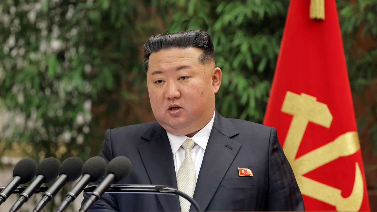 North Korean leader Kim Jong Un speaks during the expanded meeting of the first plenary meeting of the Ninth Central Committee of the Workers' Party of Korea (WPK), in Pyongyang