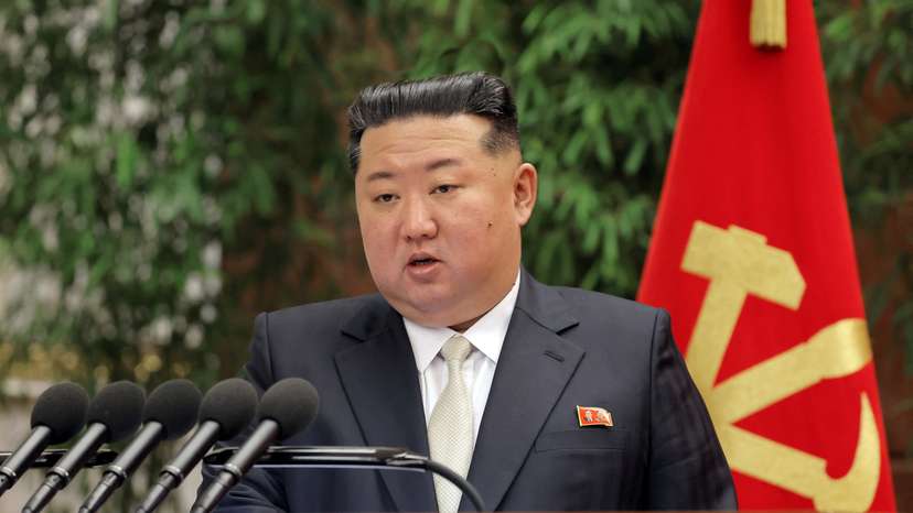 North Korean leader Kim Jong Un speaks during the expanded meeting of the first plenary meeting of the Ninth Central Committee of the Workers' Party of Korea (WPK), in Pyongyang