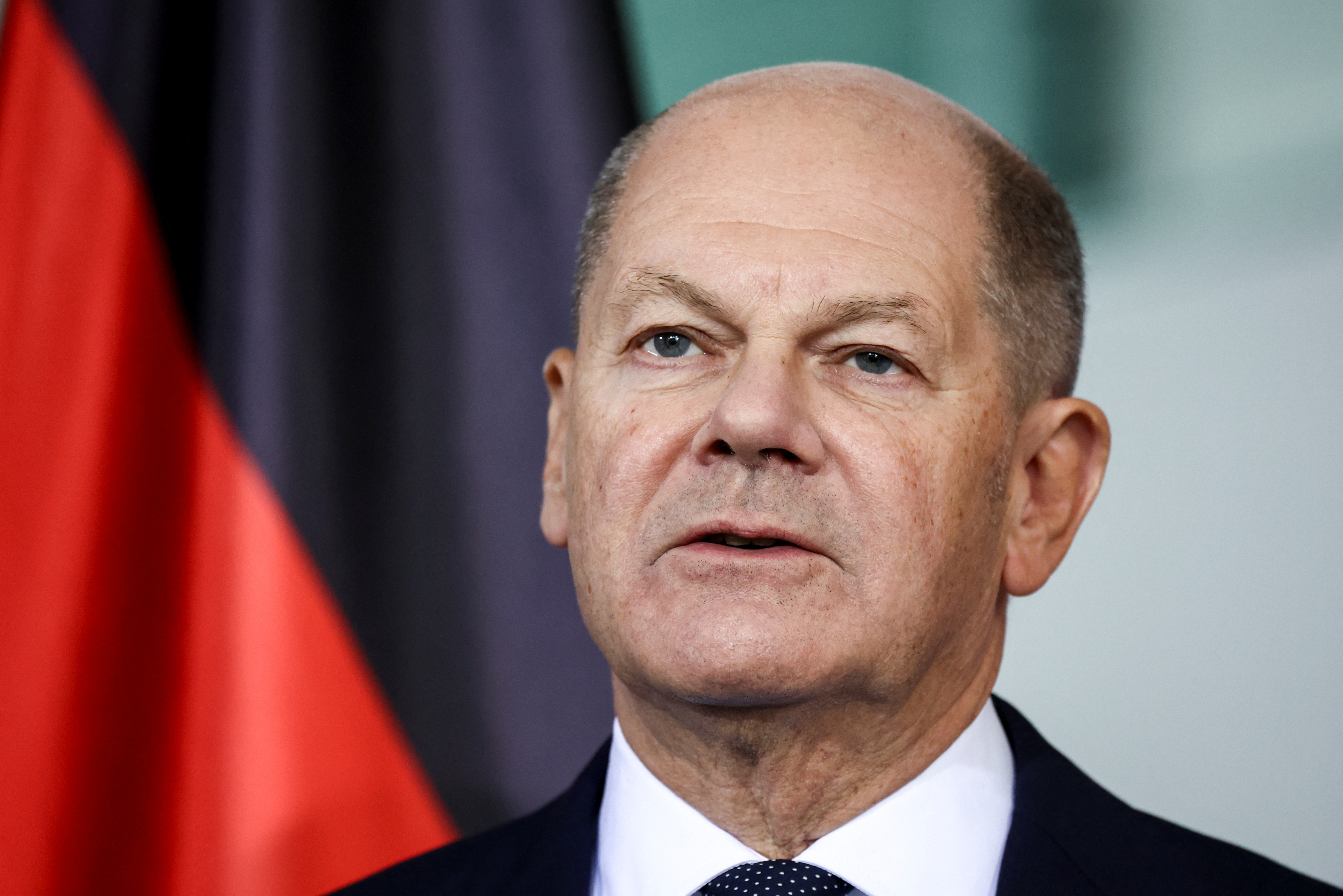 German Chancellor Scholz gives a statement following the 2024 U.S Presidential Election, in Berlin