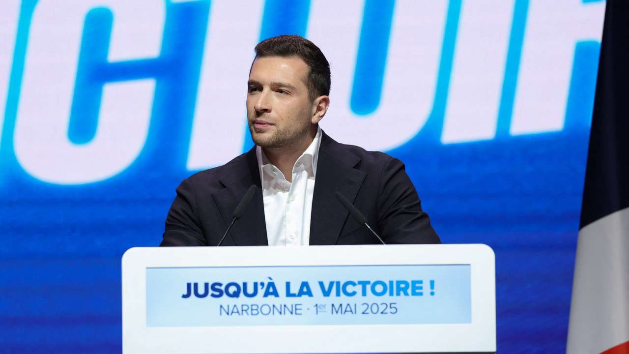 Rassemblement National rally of Le Pen and Bardella in Narbonne for May Day
