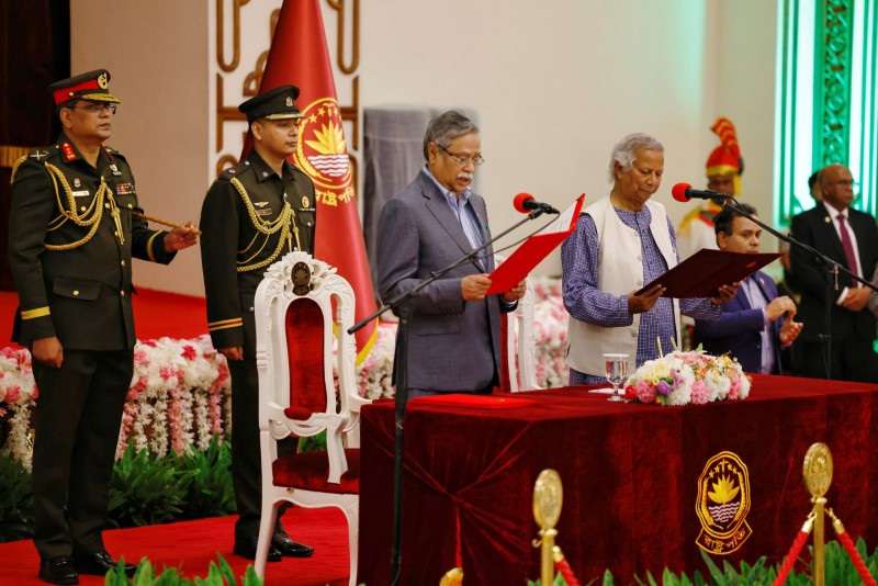 Bangladeshi President Mohammed Shahabuddin administers oath-taking ceremony of Nobel laureate Muhammad Yunus as the country’s head of the interim government in Bangladesh in Dhaka