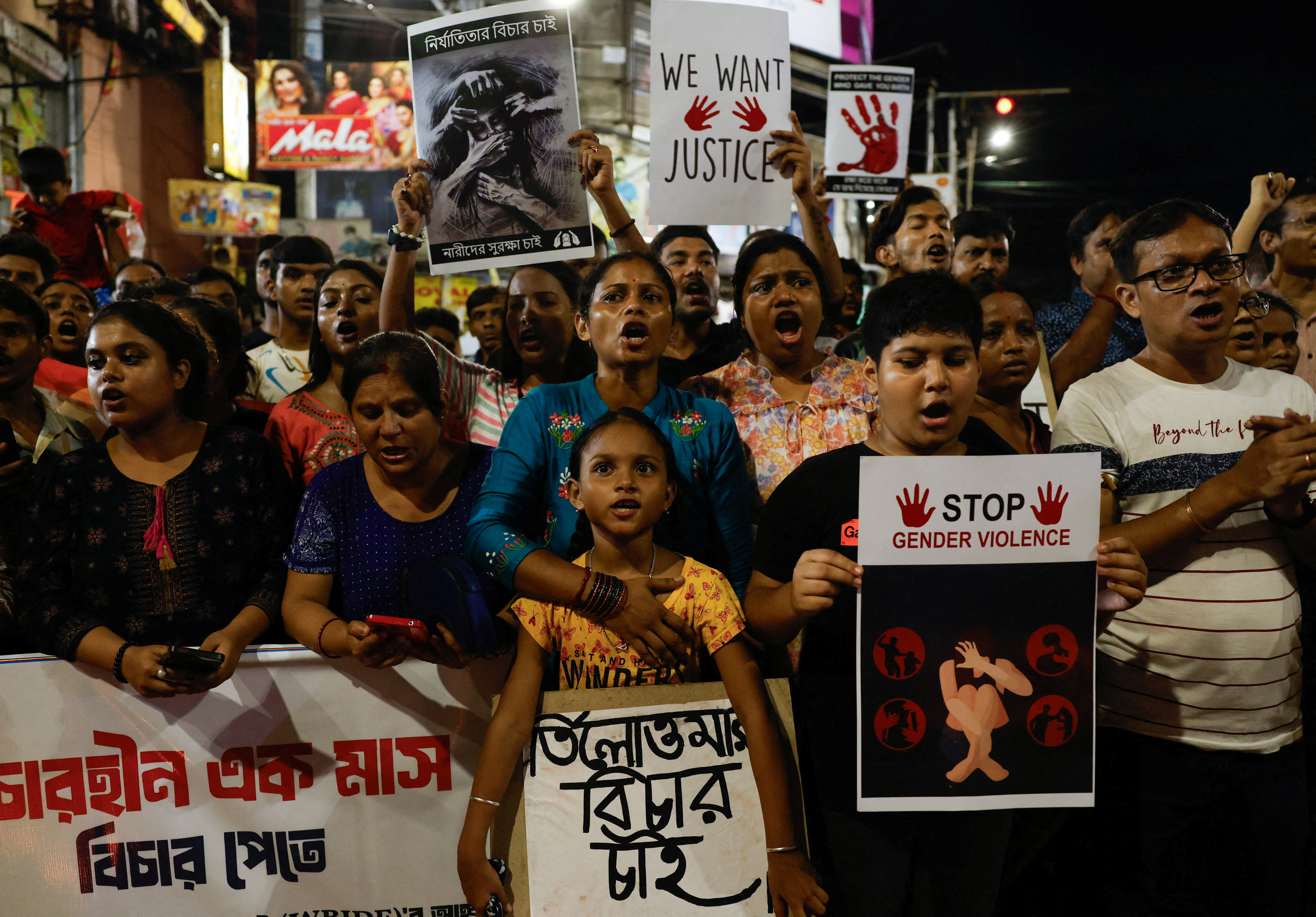 Protests marking one month of the rape and murder of a trainee medic at a government-run hospital, in Kolkata