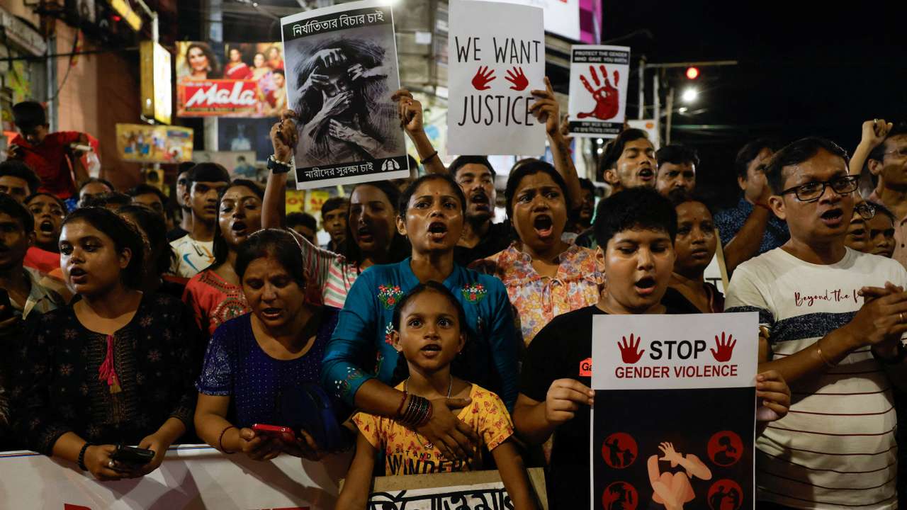 Protests marking one month of the rape and murder of a trainee medic at a government-run hospital, in Kolkata