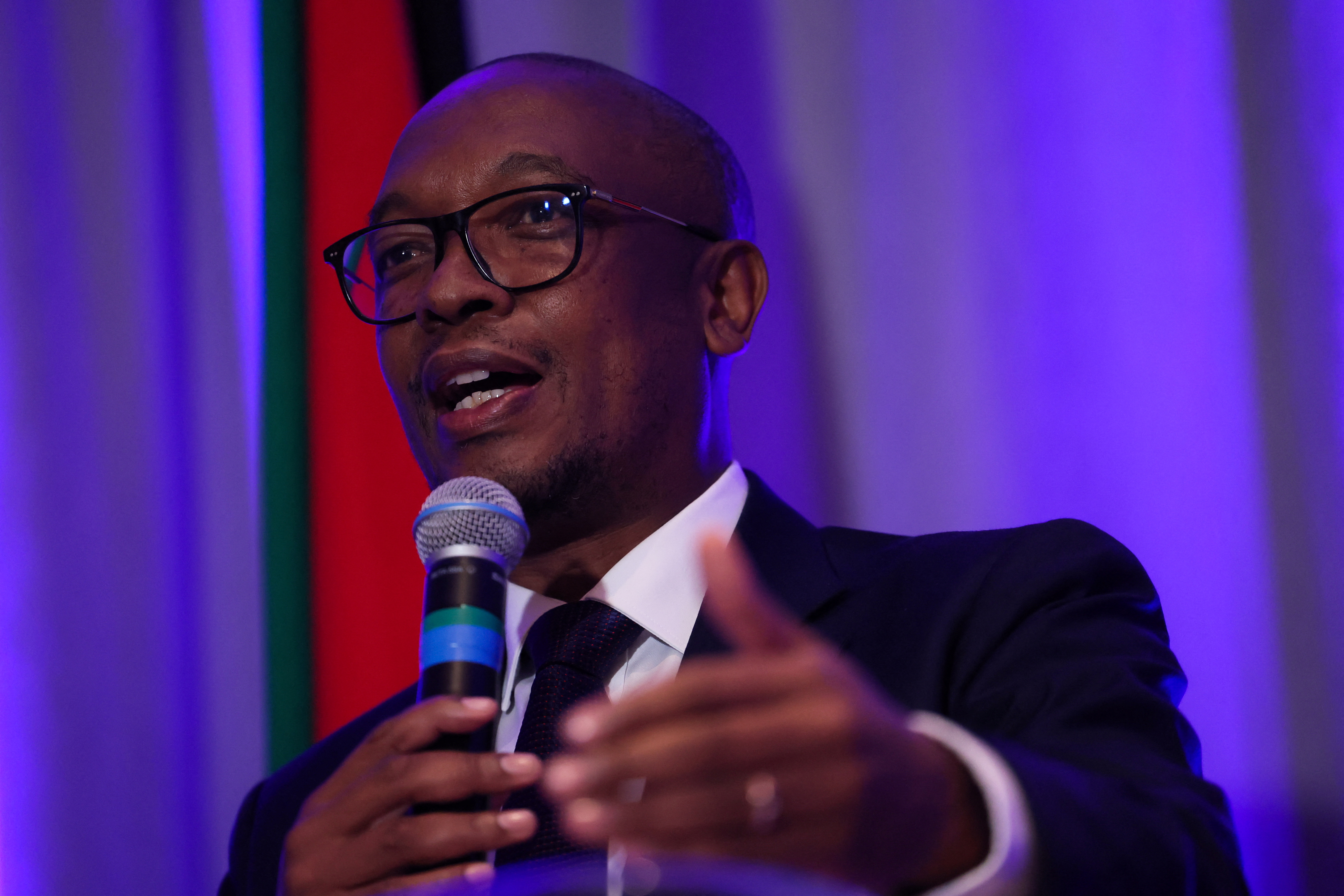 South African Minister of Trade, Industry and Competition, Parks Tau, speaks during a press conference, in Washington
