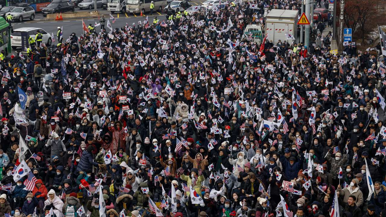 Pro-Yoon protesters attend a rally in support of impeached South Korean President Yoon Suk Yeol near his official residence, in Seoul