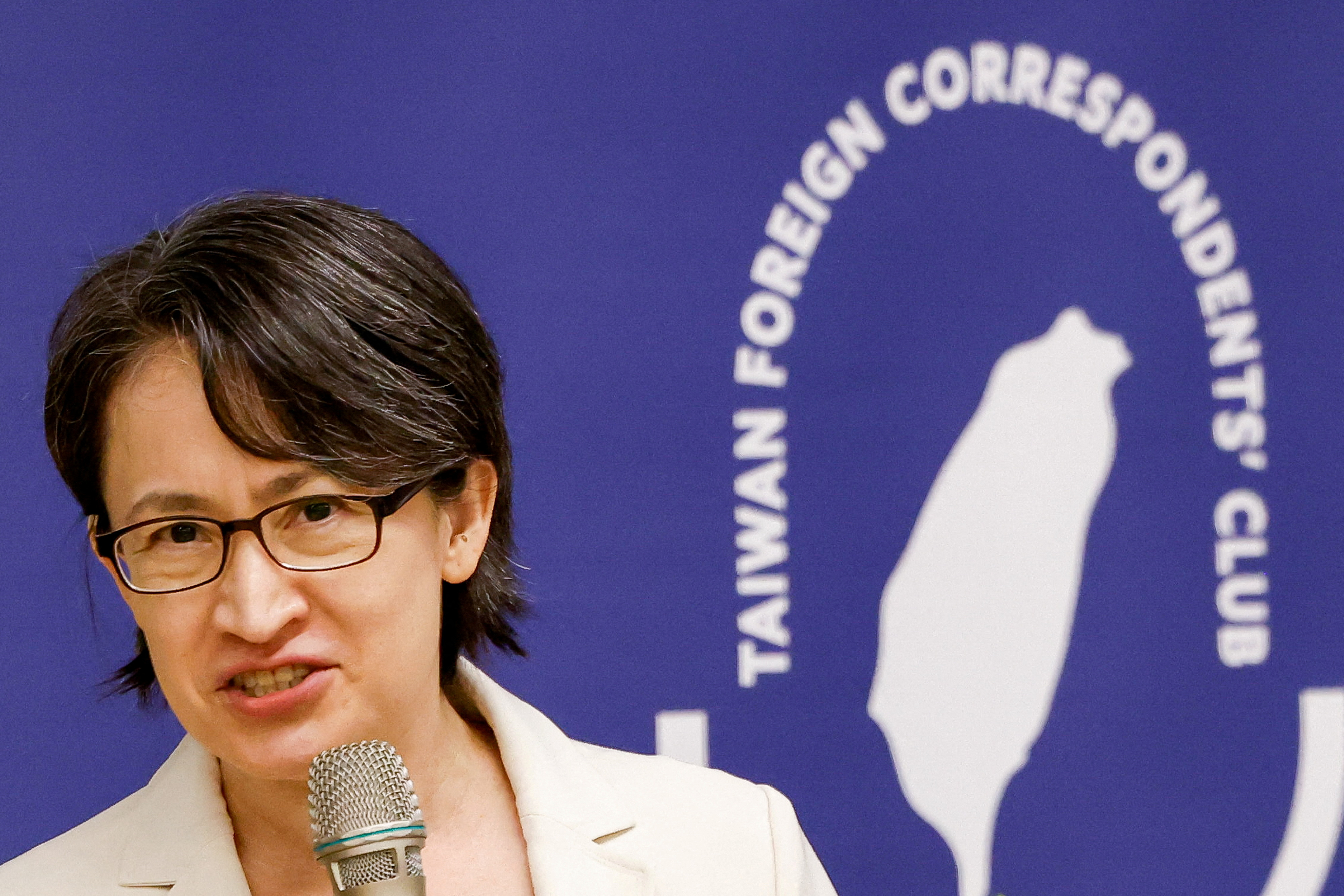 FILE PHOTO: Taiwan's Vice President Hsiao Bi-khim makes a speech at a briefing for foreign media in Taipei
