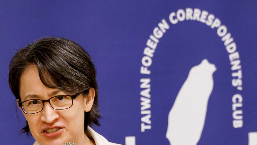 FILE PHOTO: Taiwan's Vice President Hsiao Bi-khim makes a speech at a briefing for foreign media in Taipei