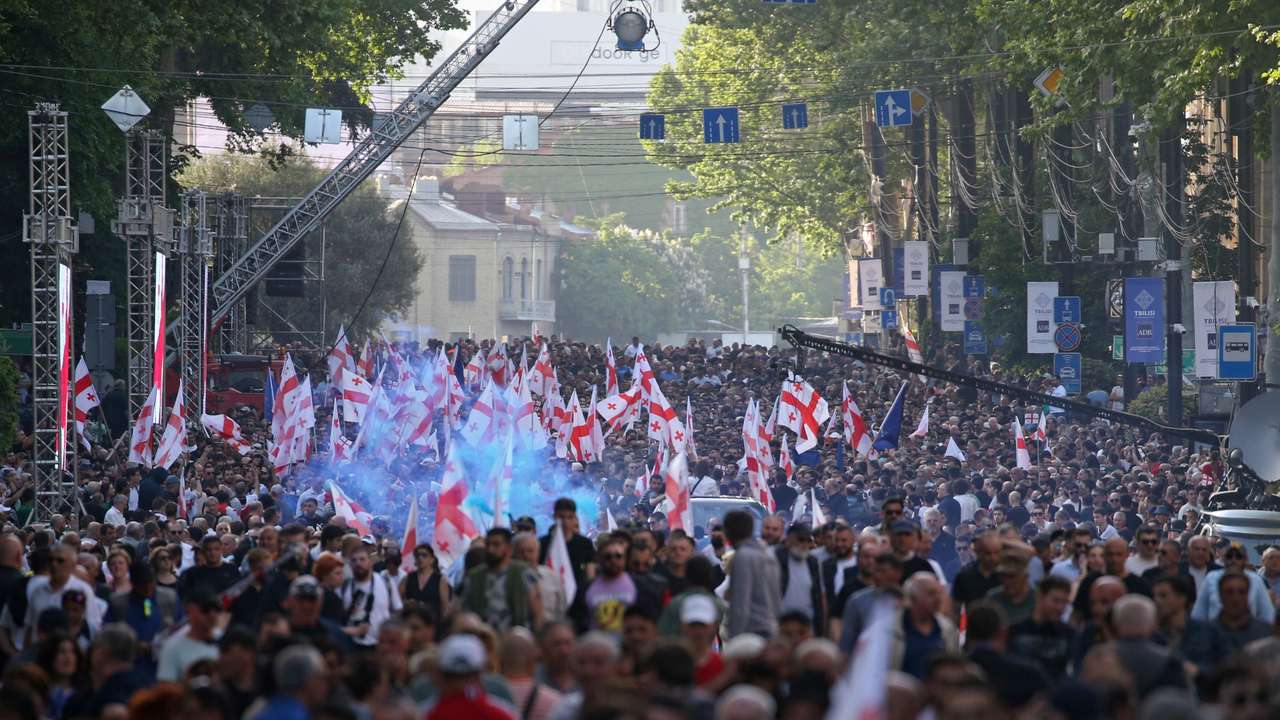 A pro-government rally in support of a bill on "foreign agents" in Tbilisi