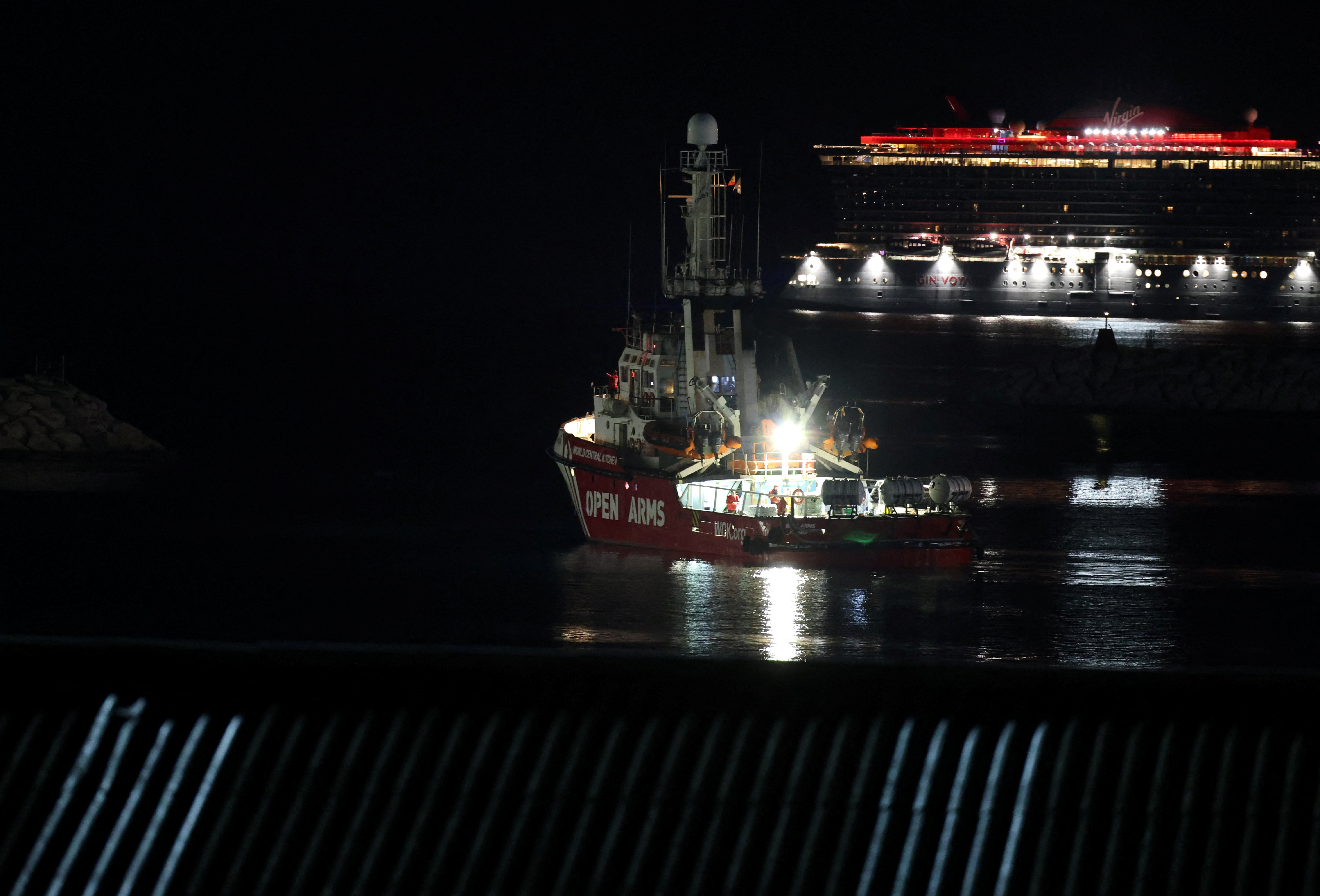 A rescue vessel of the Spanish NGO Open Arms is seen at the port of Larnaca