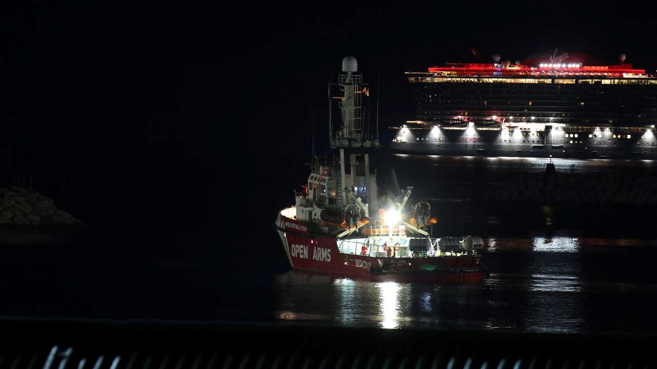 A rescue vessel of the Spanish NGO Open Arms is seen at the port of Larnaca
