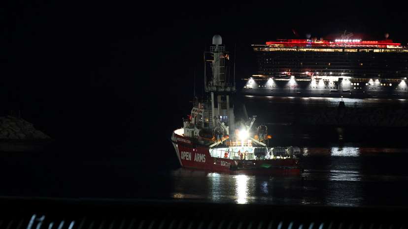A rescue vessel of the Spanish NGO Open Arms is seen at the port of Larnaca