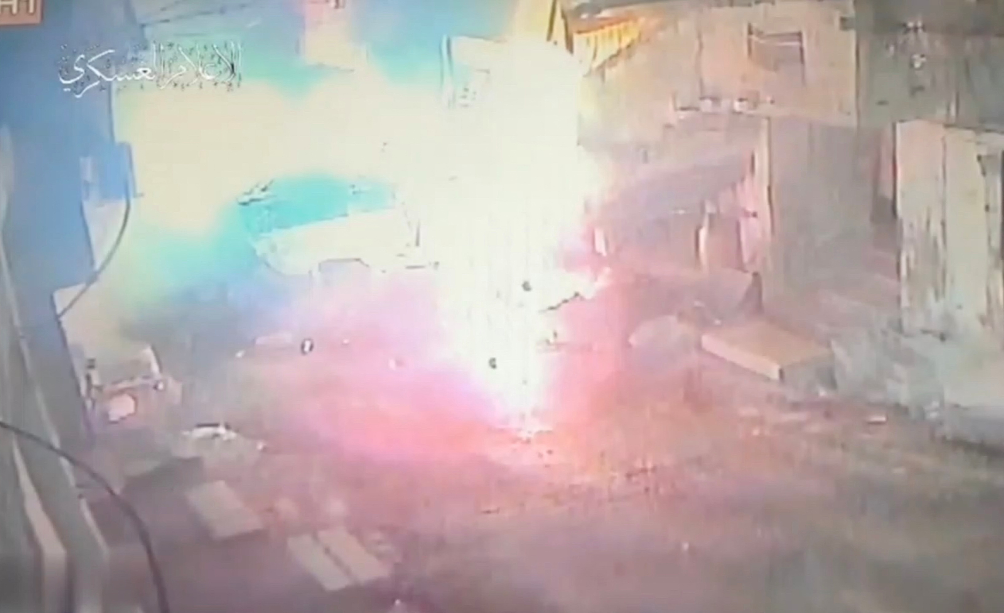 A view shows an explosion, which the Al-Qassam Brigades says was following the detonation of a military bulldozer in Tulkarm
