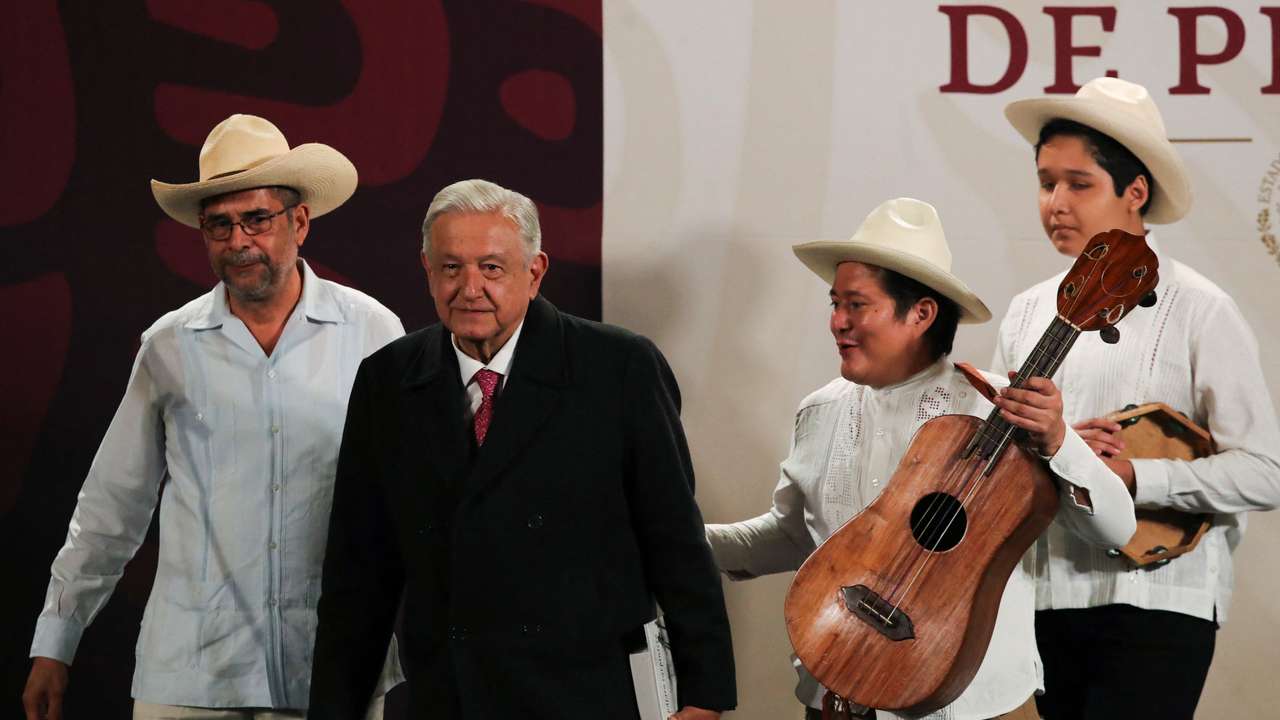 Mexico's President Andres Manuel Lopez Obrador speaks during his last press conference in Mexico City