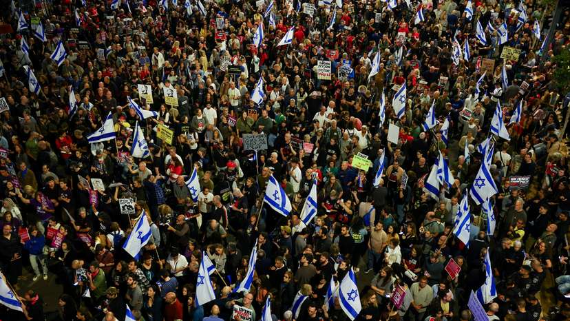 Protest against Israeli PM Netanyahu's government and to call for the release of hostages kidnapped in the deadly October 7 attack by Hamas, in Tel Aviv