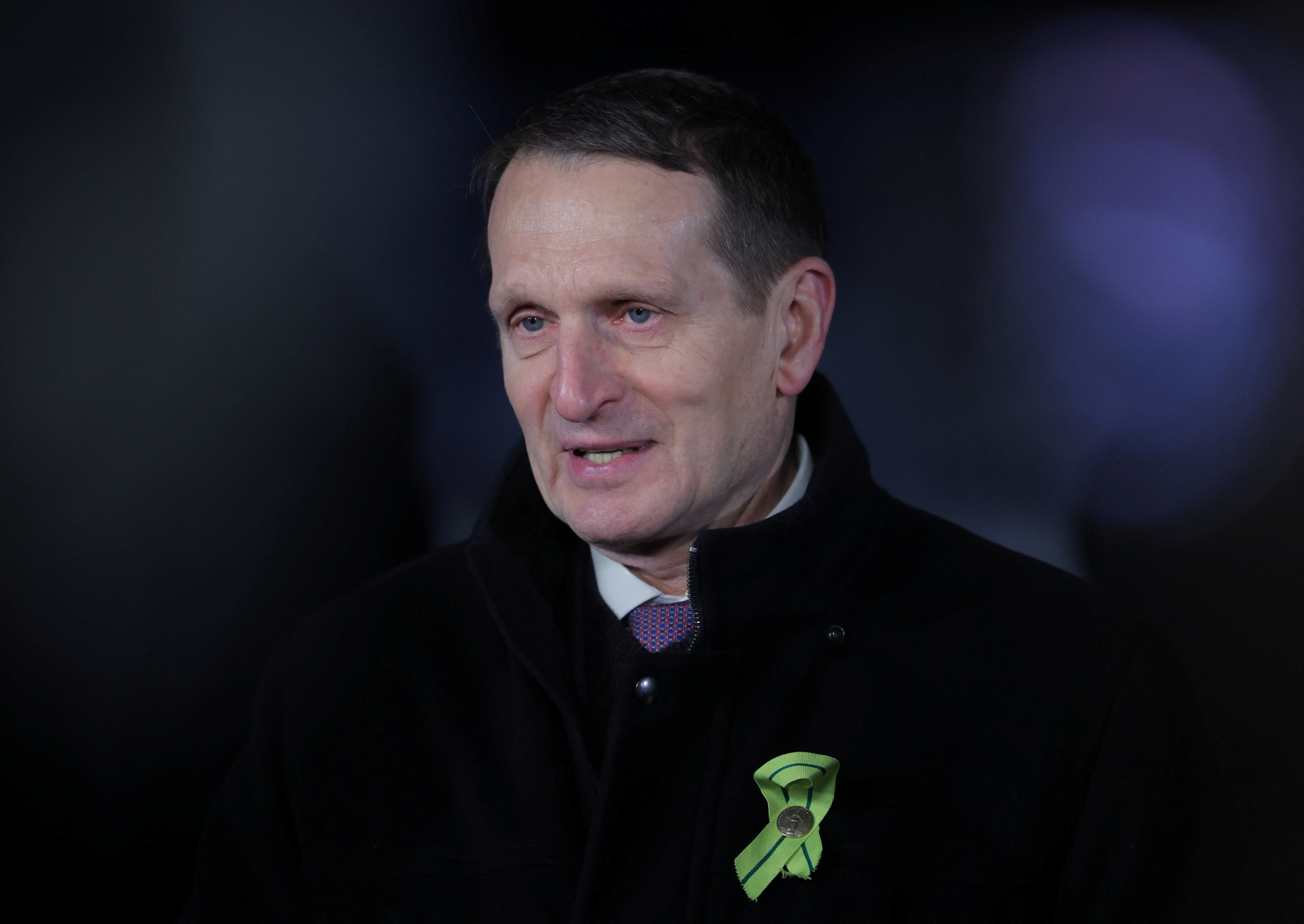 Russian Foreign Intelligence Service (SVR) Director Sergey Naryshkin attends the opening ceremony of a monument to the victims of World War Two in Leningrad region