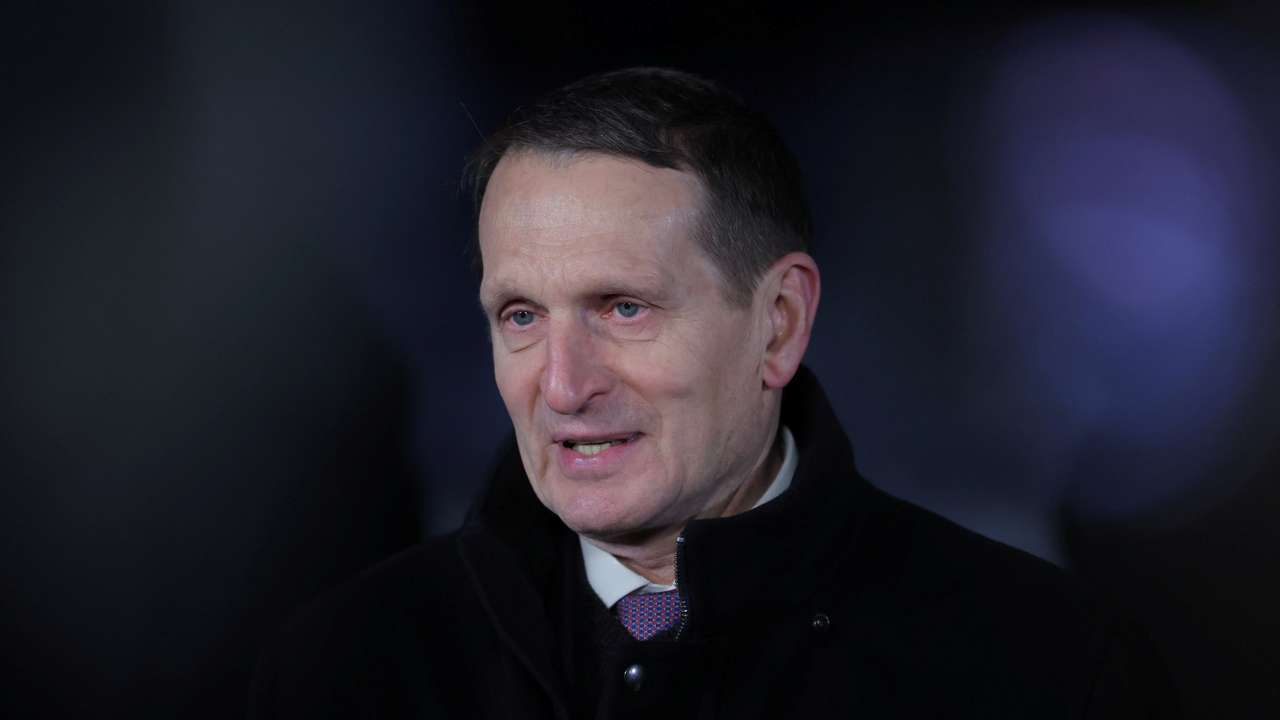 Russian Foreign Intelligence Service (SVR) Director Sergey Naryshkin attends the opening ceremony of a monument to the victims of World War Two in Leningrad region