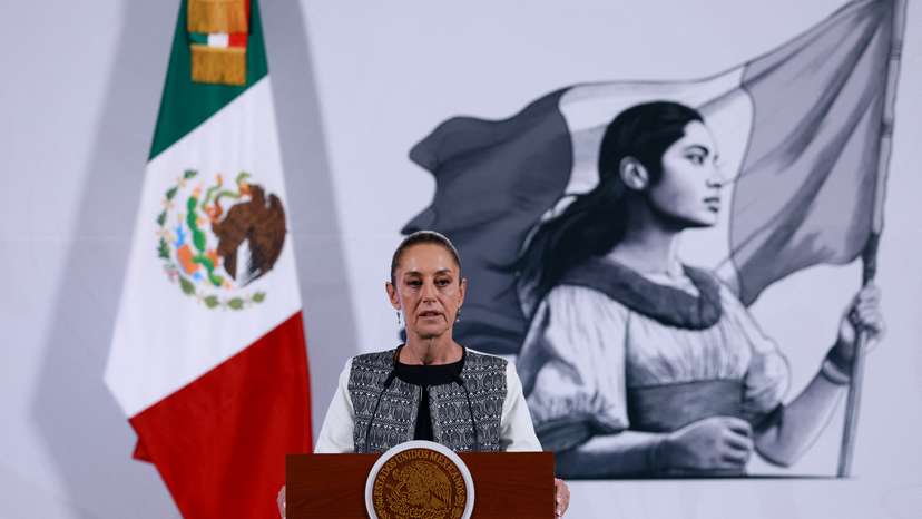 Mexico's President Sheinbaum addresses the media at the National Palace, in Mexico City