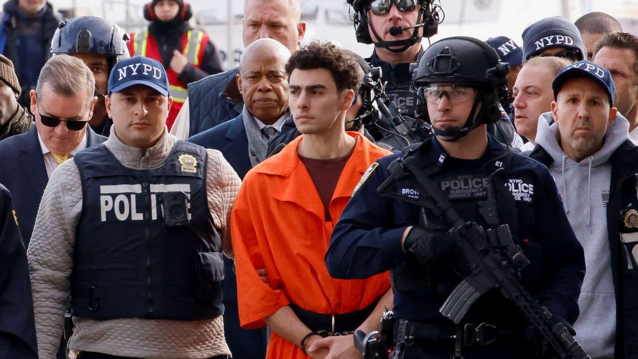 Luigi Mangione arrives at a helicopter pad after being extradited from Pennsylvania, in New York