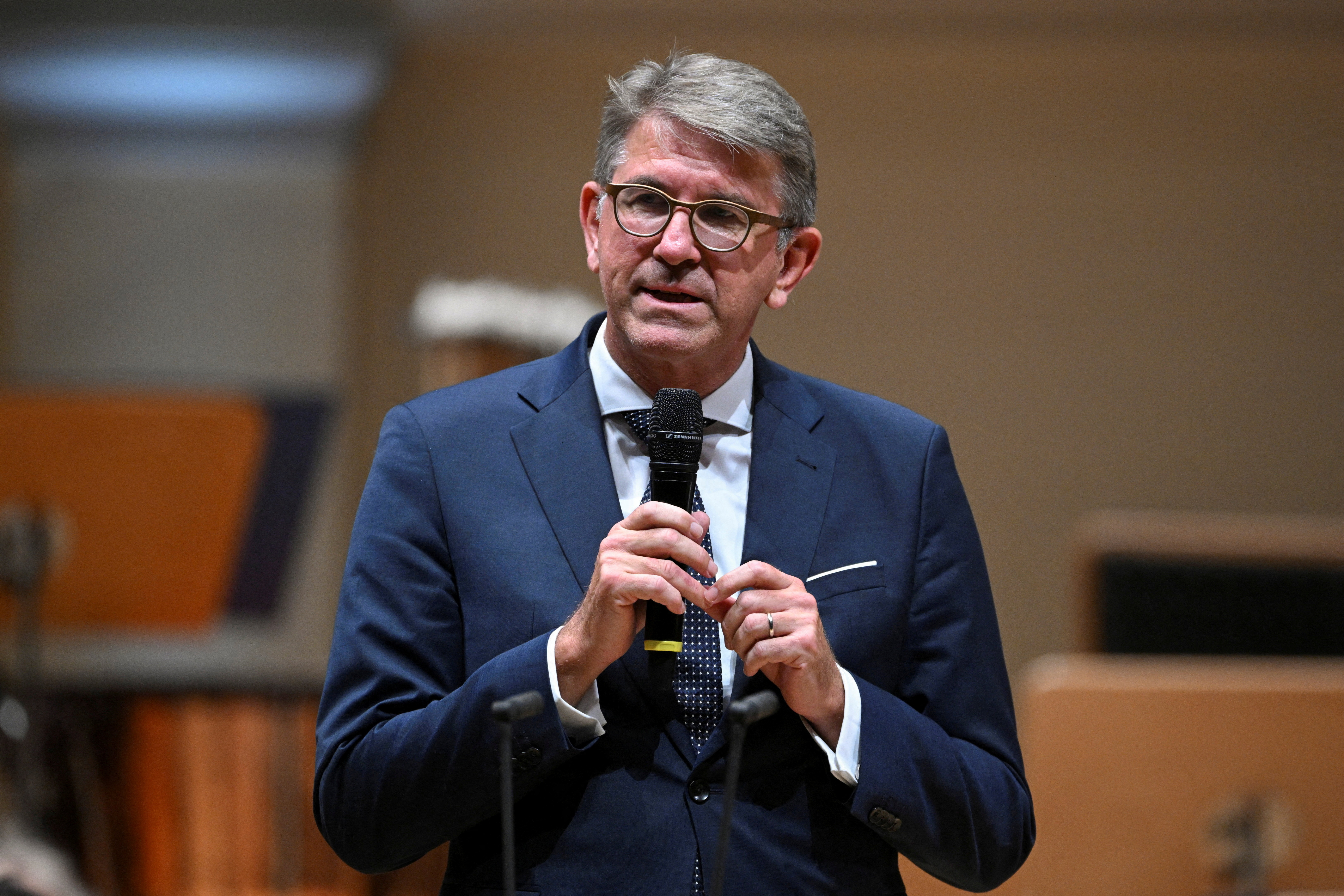 FILE PHOTO: Israeli conductor Lahav Shani performs with the Munich Philharmonic Orchestra during a guest performance at the Konzerthaus Berlin as part of the ongoing Musikfest Berlin