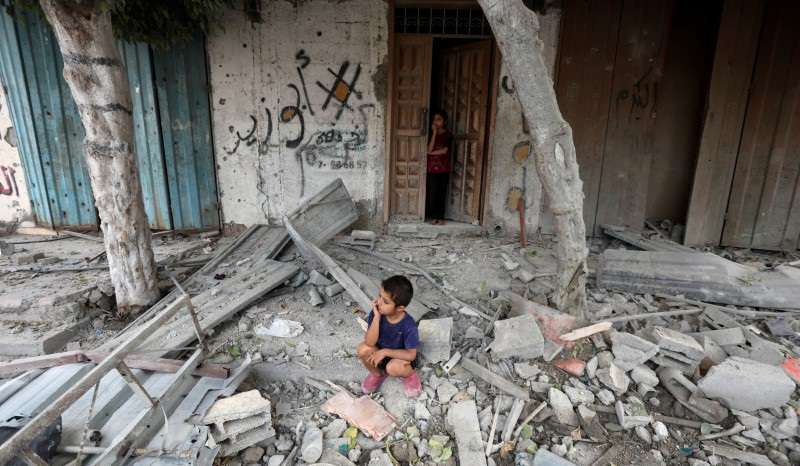Aftermath of an Israeli strike on a house, in Maghazi refugee camp in the central Gaza Strip