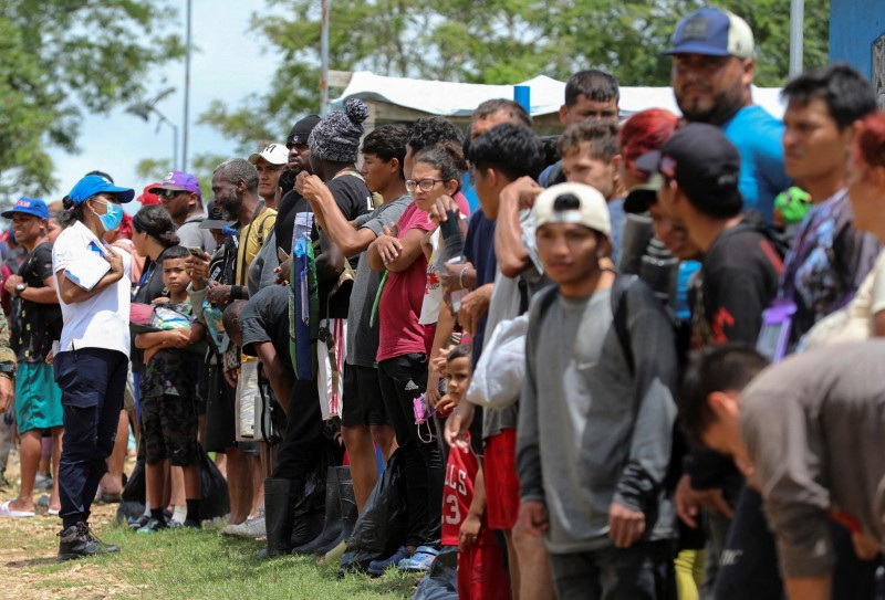 Panama's President-elect Jose Raul Mulino visits migrant camp, in Lajas Blancas