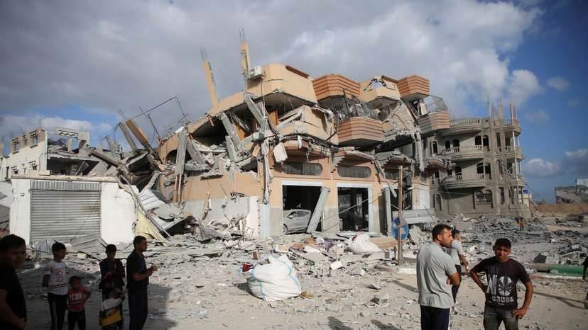Site of Israeli strikes on houses, in Khan Younis in the southern Gaza Strip