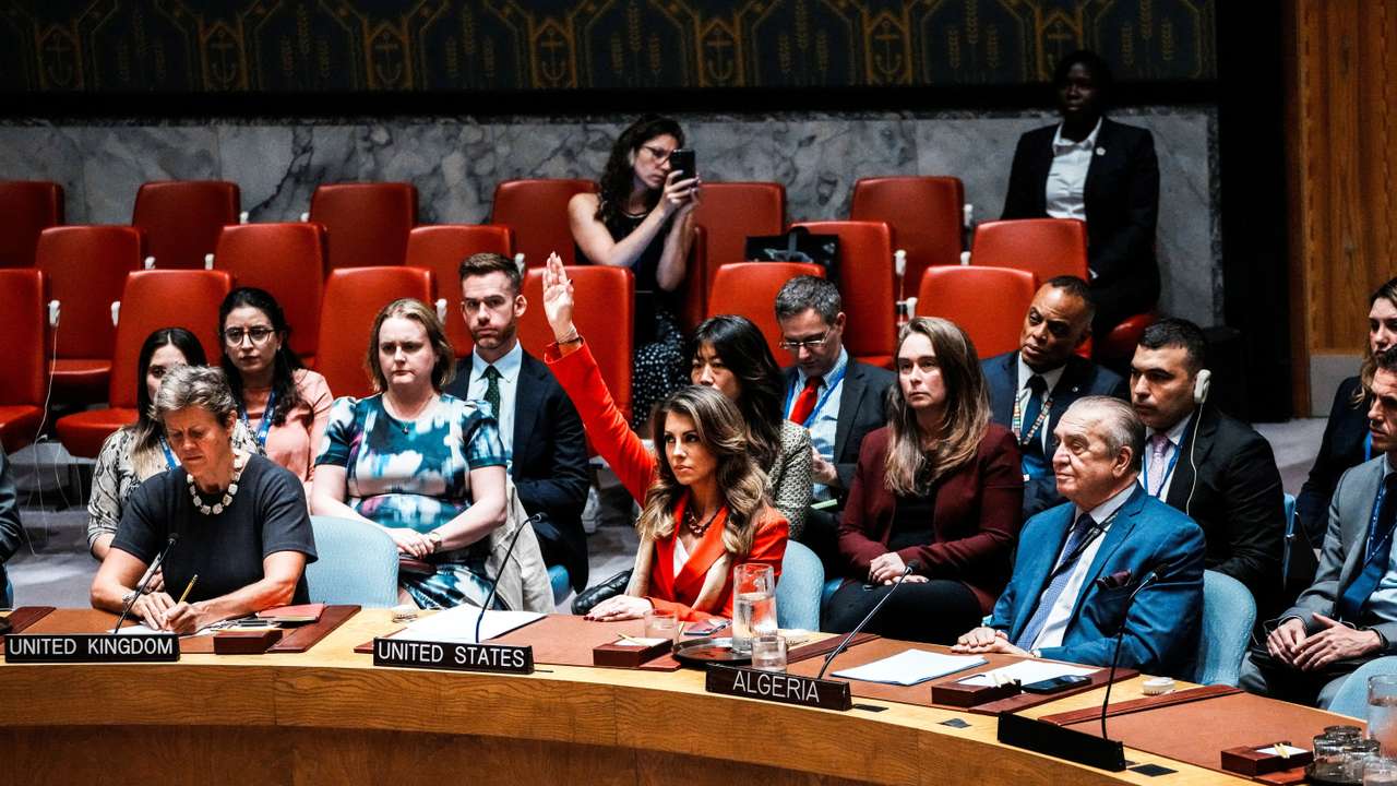 Members of the U.N. Security Council vote on draft resolution demanding Gaza ceasefire at U.N. headquarters in New York