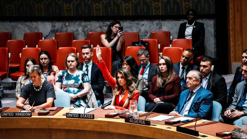 Members of the U.N. Security Council vote on draft resolution demanding Gaza ceasefire at U.N. headquarters in New York