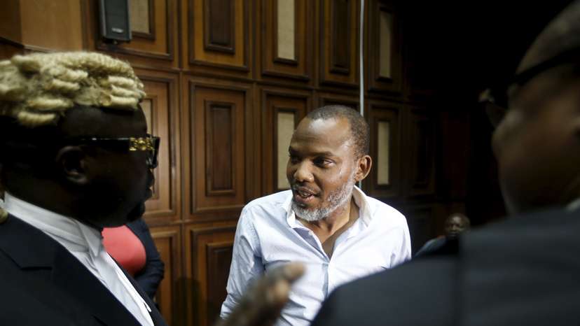 Indigenous People of Biafra (IPOB) leader Nnamdi Kanu seen at the Federal high court Abuja, Nigeria