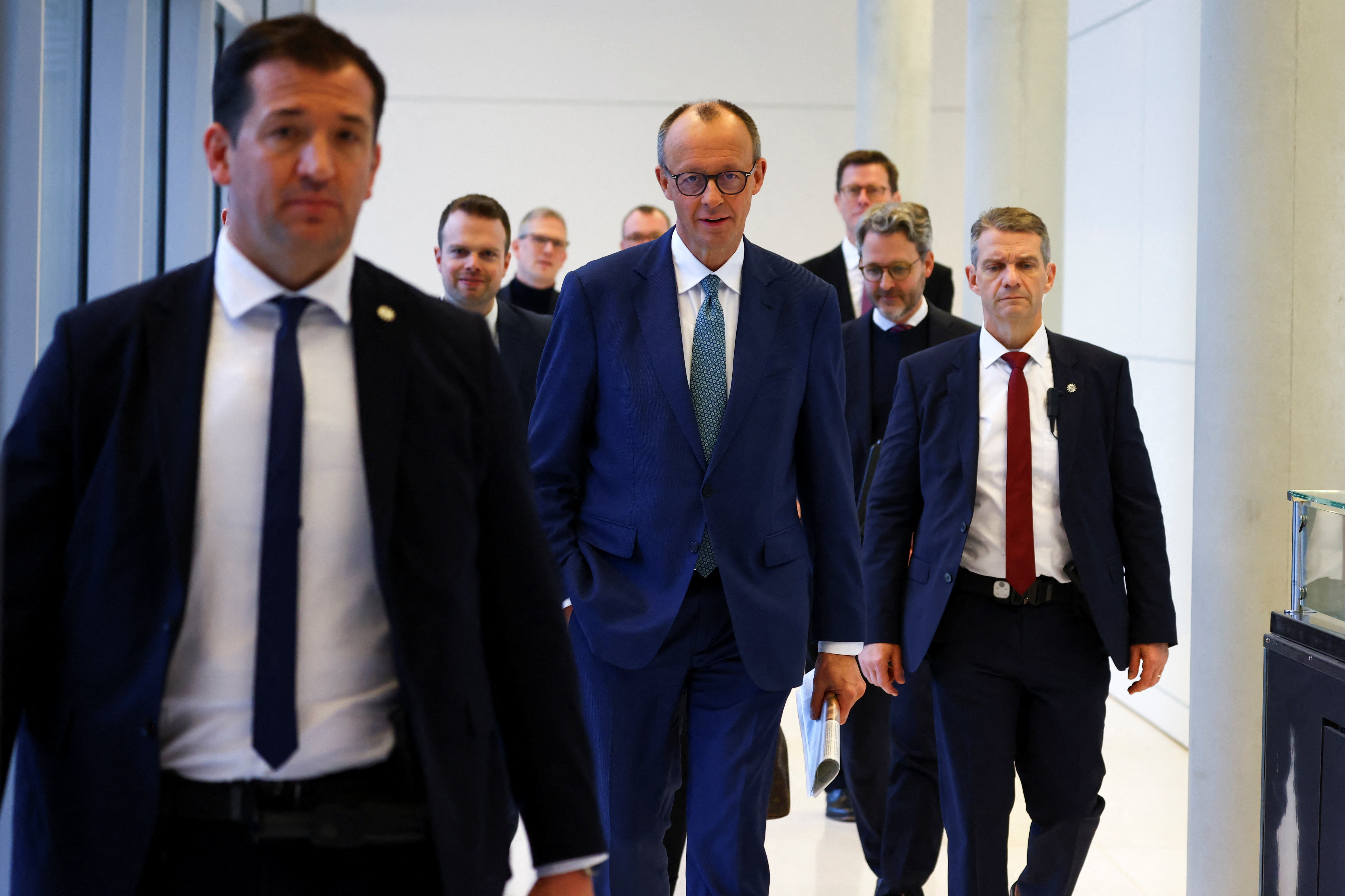 CDU party leader Merz attends a fraction meeting, at the Reichstag building in Berlin