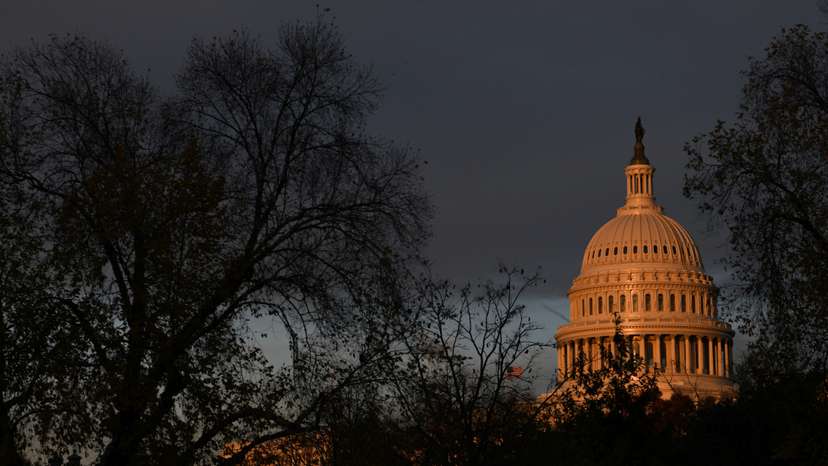 The U.S. Capitol building is pictured at sunset on Capitol Hill in Washington