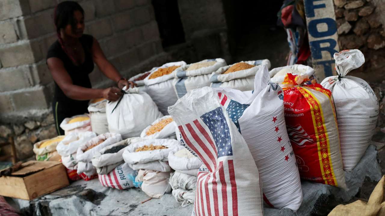 FILE PHOTO: A local sells rice and grains at a street market in Port-au-Prince