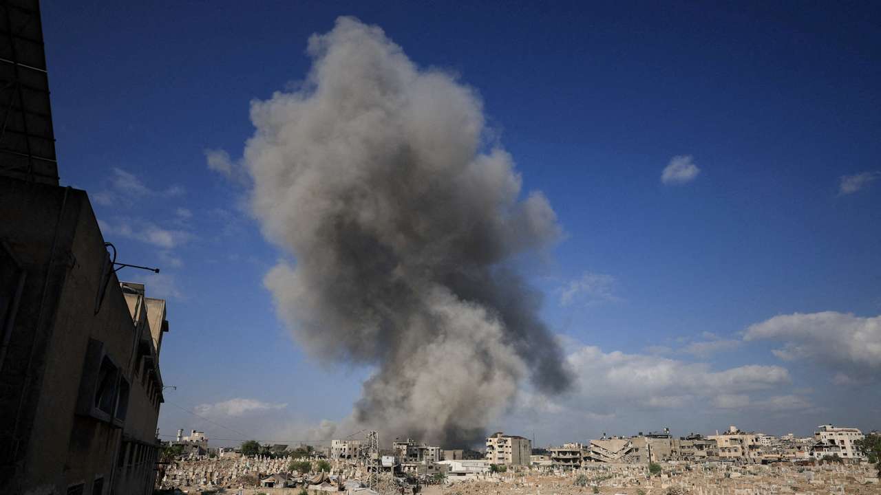 FILE PHOTO: Smoke rises following explosion during Israeli operation in Gaza City