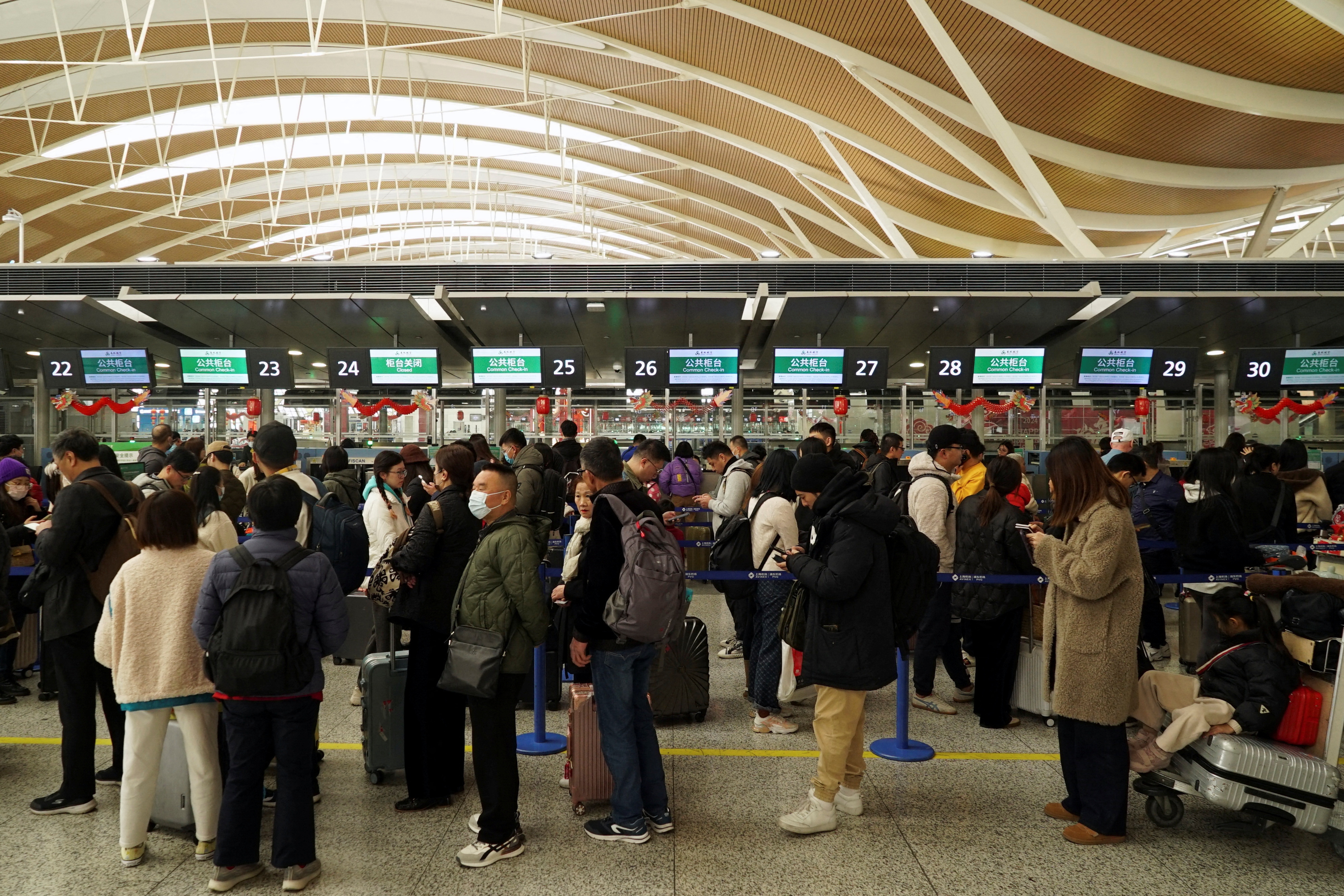 Spring Festival travel rush at Shanghai Pudong International Airport