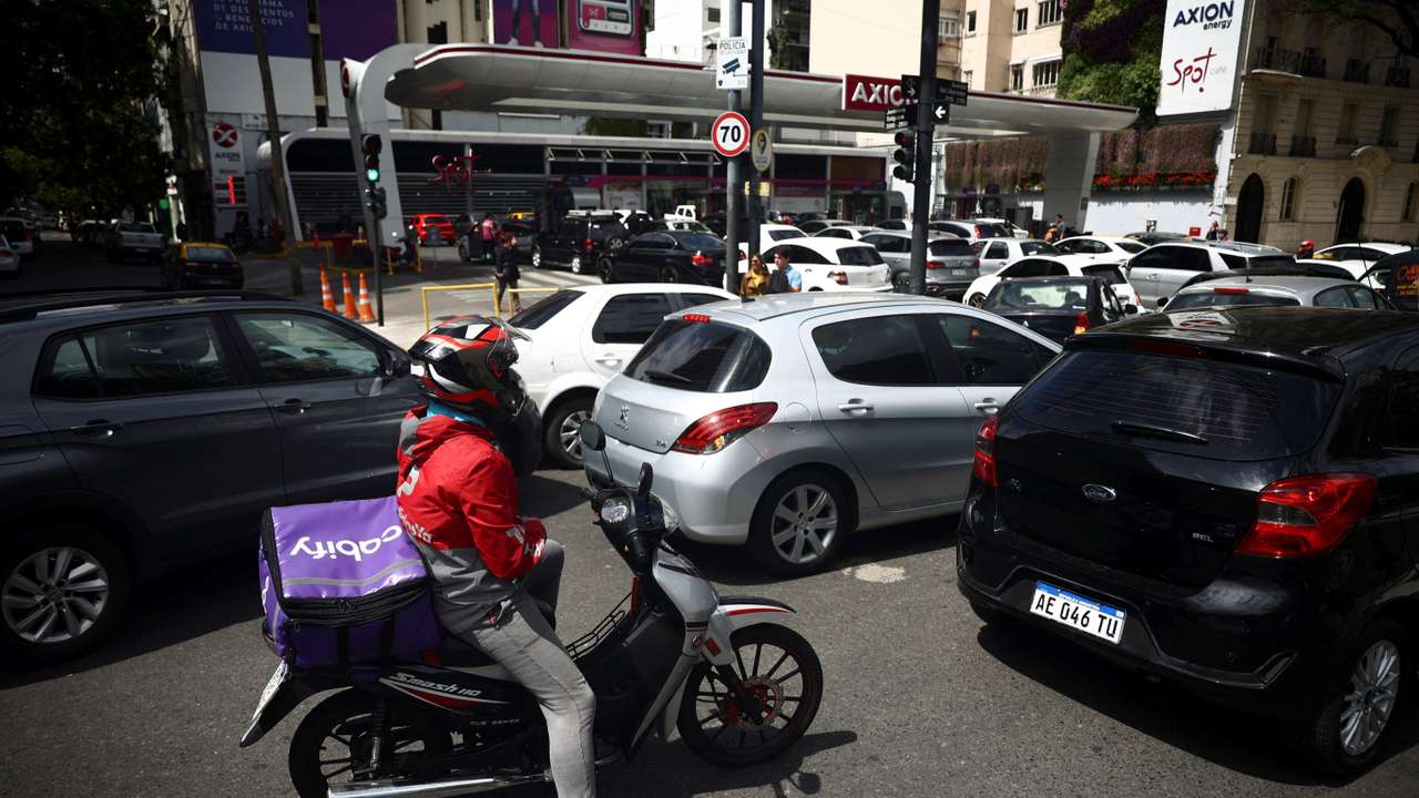 People queue for fuel during shortage, in Buenos Aires