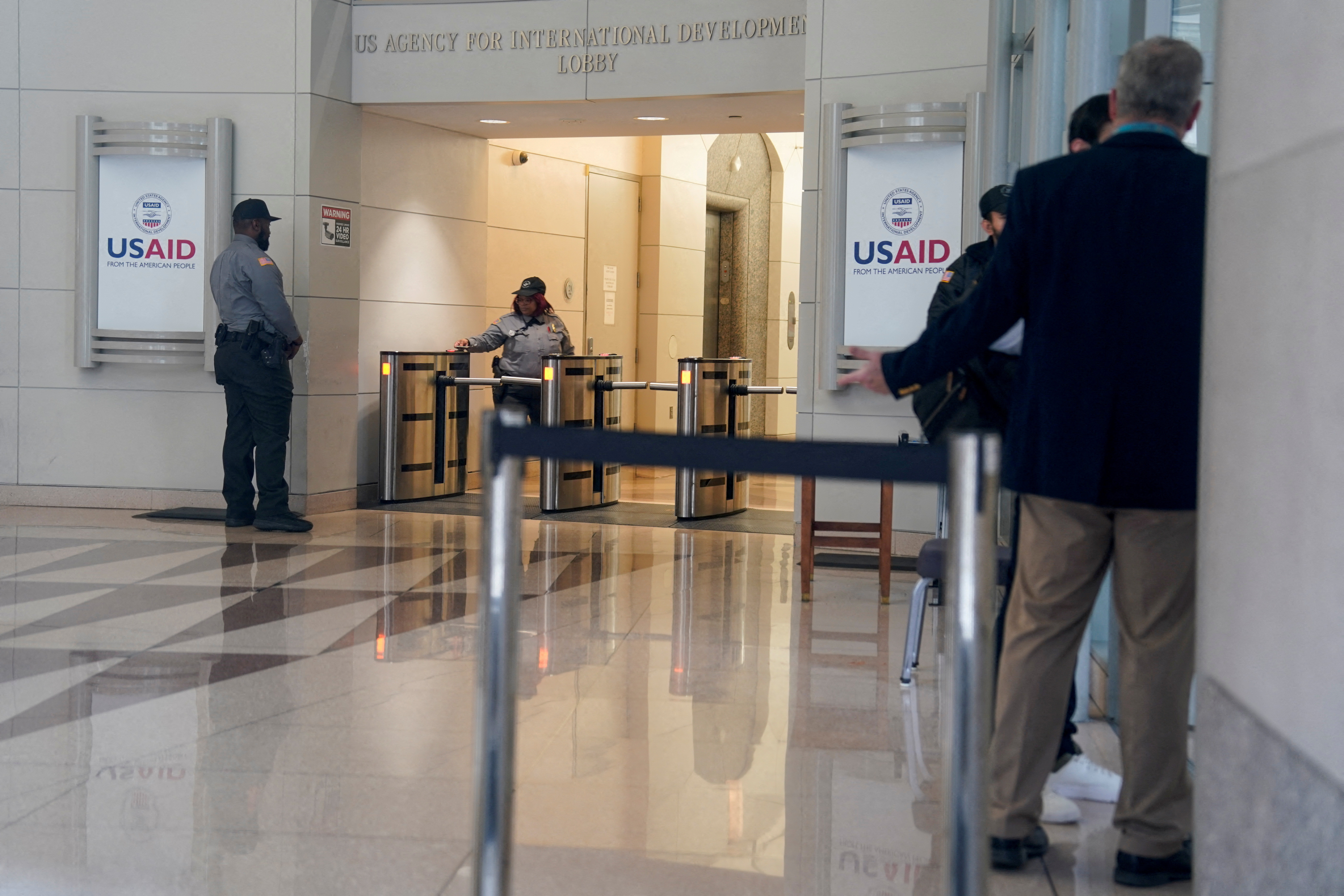 The USAID building sits closed to employees after a memo was issued advising agency personnel to work remotely, in Washington