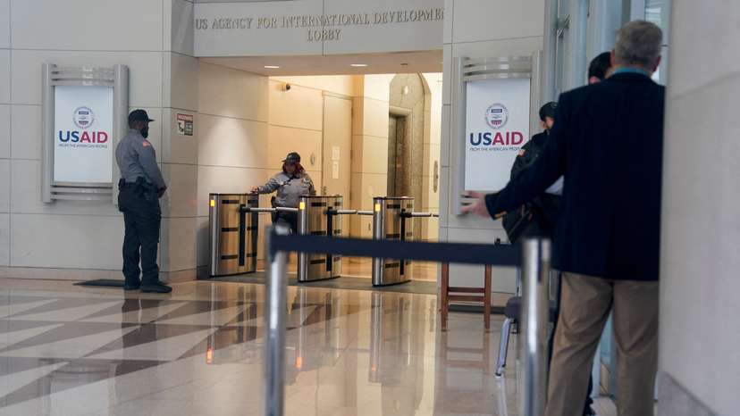 The USAID building sits closed to employees after a memo was issued advising agency personnel to work remotely, in Washington