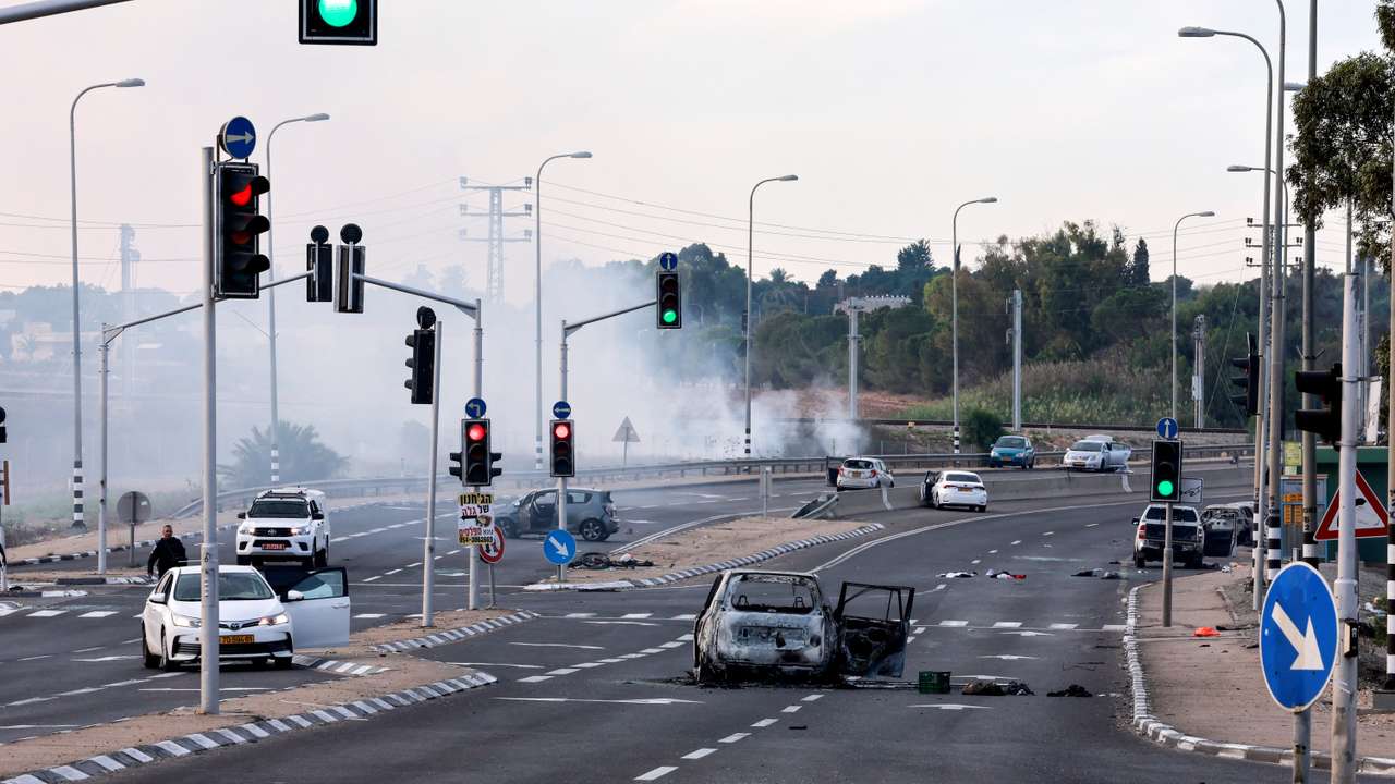 FILE PHOTO: A view of a junction shows the aftermath of a mass-infiltration by Hamas gunmen from the Gaza Strip, in the Sderot area, southern Israel