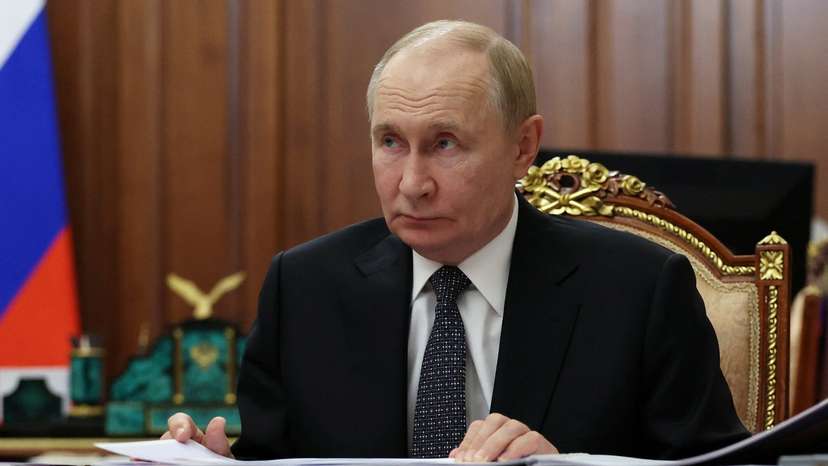 Russian President Vladimir Putin attends a meeting with Vladimir Saldo, Moscow-installed leader of the Russian-controlled parts of the Kherson region, in Moscow