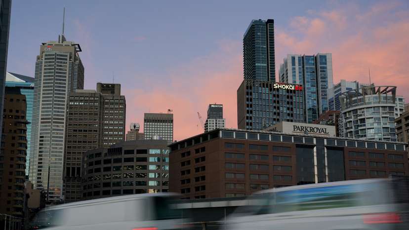 FILE PHOTO: The Central Business District (CBD) skyline is pictured at sunset in Sydney