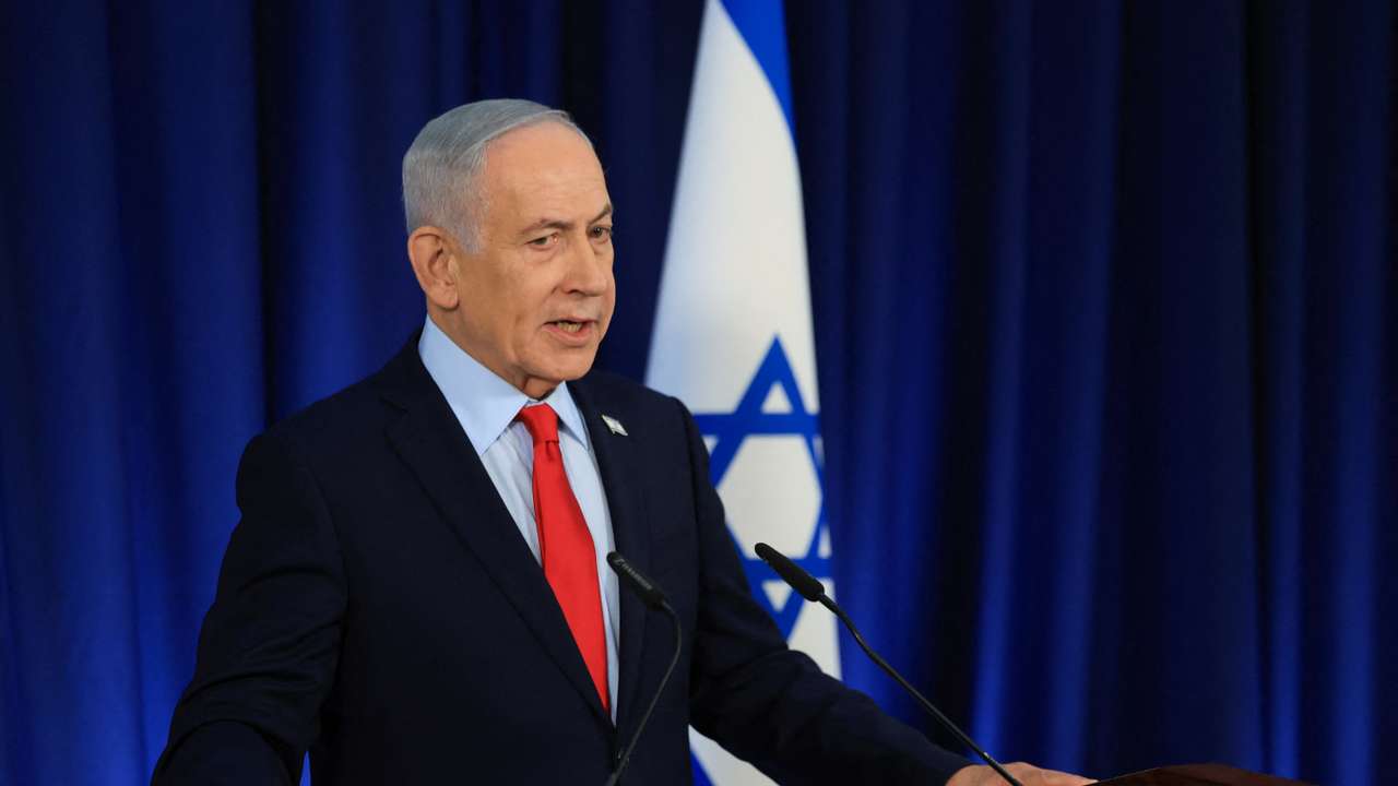 Israeli Prime Minister Benjamin Netanyahu holds a press conference, amid the U.S.-Israel conflict with Iran, in Jerusalem