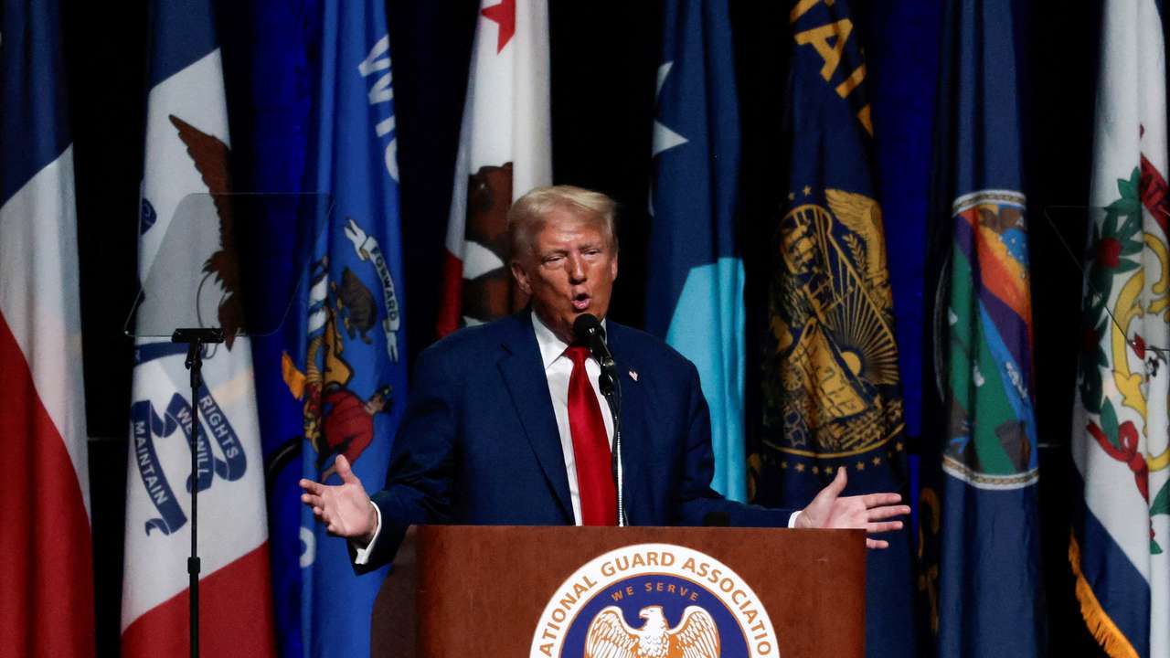 Republican presidential nominee and former U.S. President Donald Trump speaks at the National Guard of the United States NGAUS General Conference in Detroit,