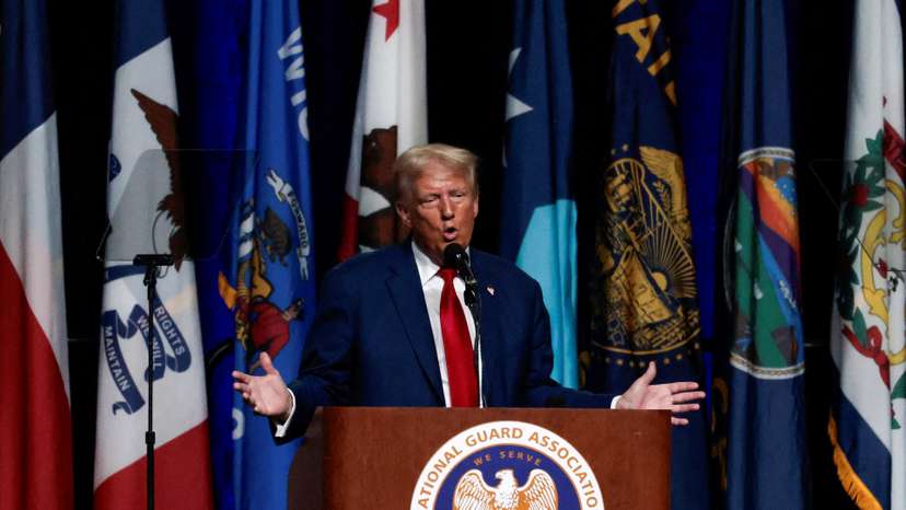Republican presidential nominee and former U.S. President Donald Trump speaks at the National Guard of the United States NGAUS General Conference in Detroit,