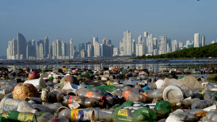 FILE PHOTO: Plastic contamination at Panama Bay, in Panama City