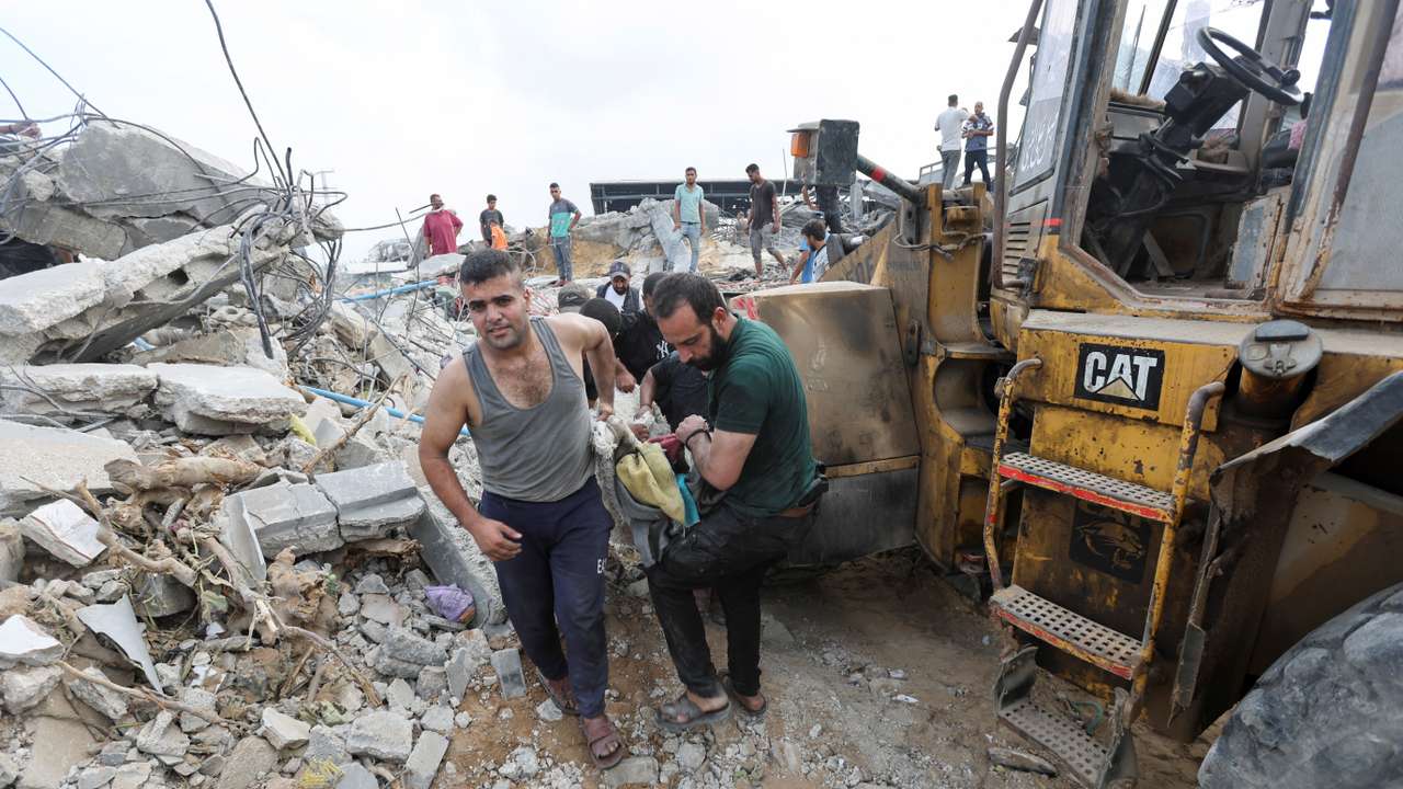 Aftermath of an Israeli airstrike, in central Gaza Strip