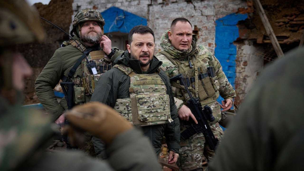Ukraine's President Zelenskiy visits a frontline in the Zaporizhzhia region