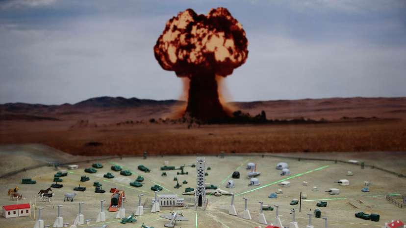A view shows a model of a nuclear test at the museum of the Semipalatinsk Test Site in Kurchatov