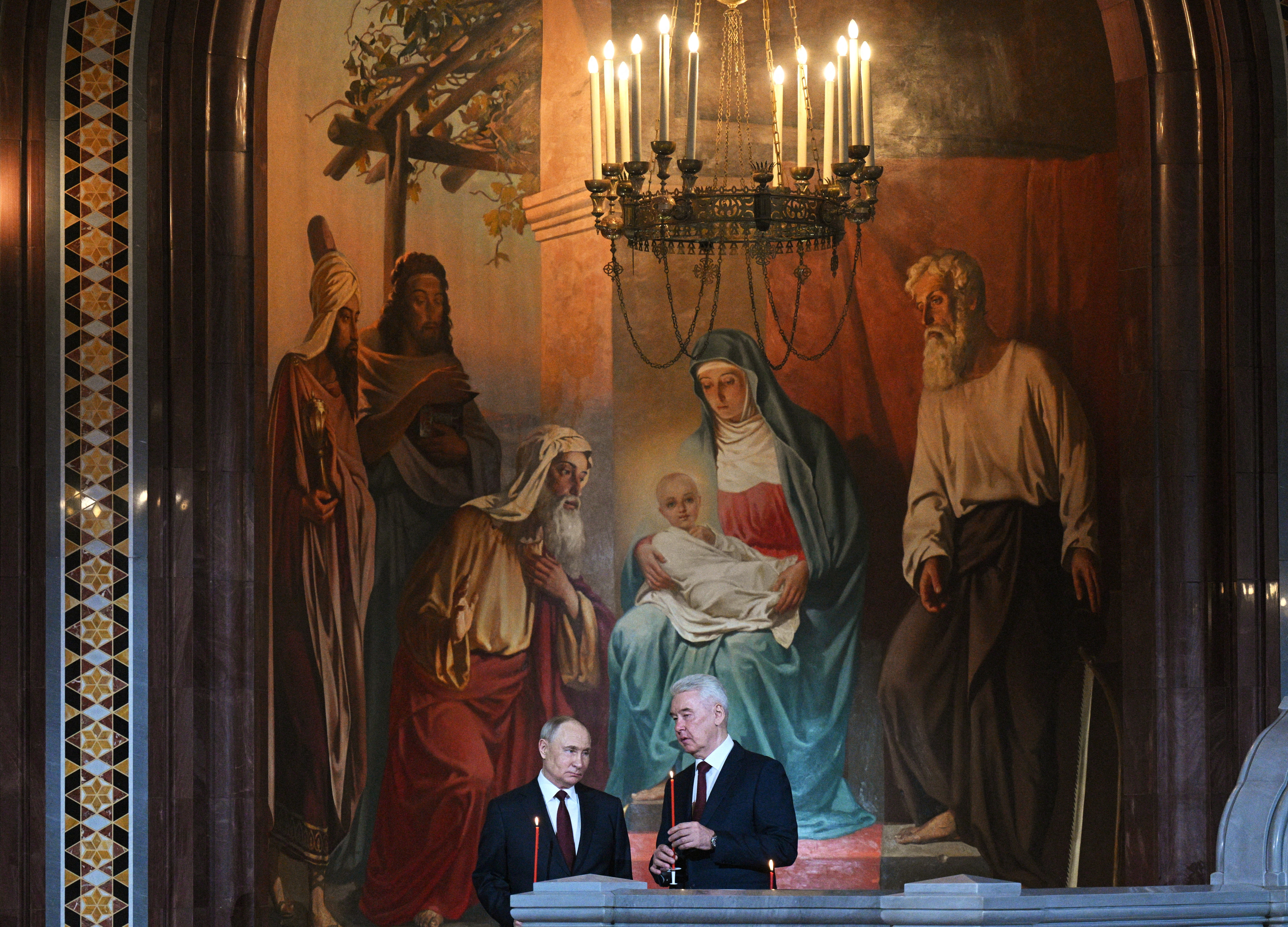 Russian President Putin attends Orthodox Easter service